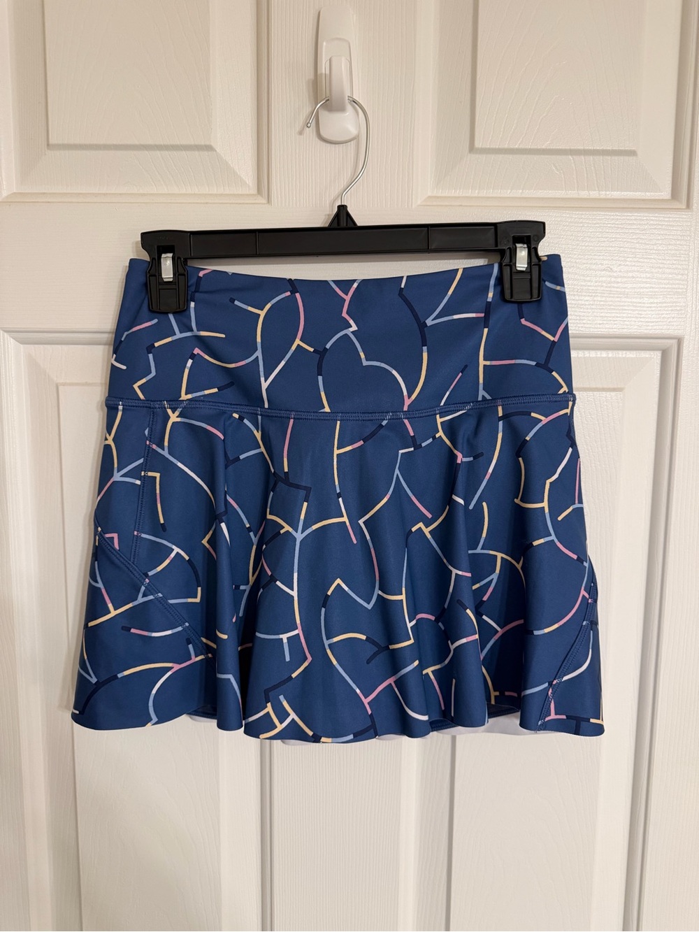 Athleta Navy Circle-Print Skater Skirt with Pink & Yellow Lines